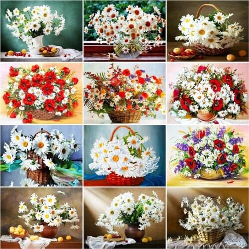 AZQSD Oil Painting By Numbers Daisy DIY Unframe Home Decor Acrylic Paint Pictures By Numbers Flower Handpainted Gift