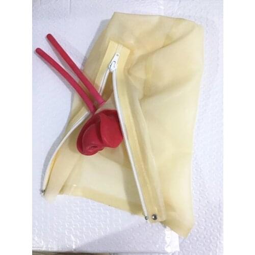 Free shipping ! sexy exotic lingerie Latex Hood with Red Teeth Gag and Nasal Tubes Back Zip Fetish Hood ( with closed mouth)