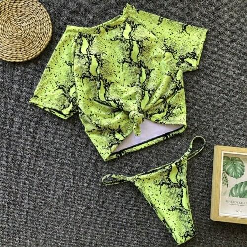 2019 Sexy leopard animal print biquini Sporty Short sleeve padded bikini top thong bathing set maillot de bain Vintage Beachwear