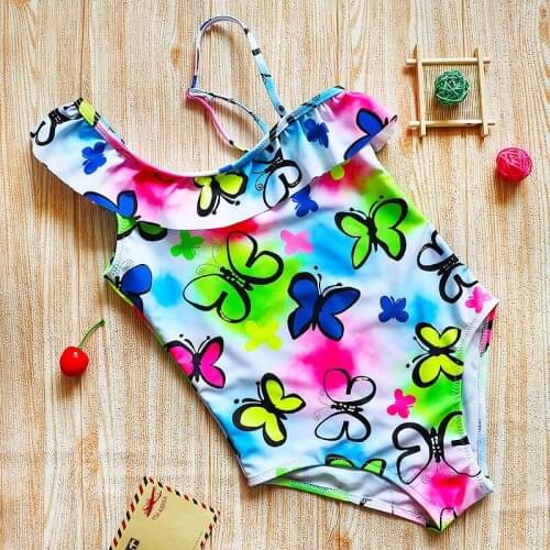 2022 One Piece Children Swimwear Ruffle Girl Swimsuit Kids 4-12 Years Girls Bathing Suit Butterfly Swimming Monokini Beachwear