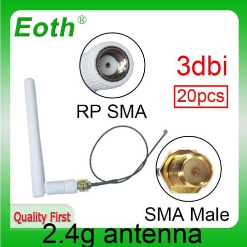 20pcs 2.4Ghz antenna Wifi Antenna RP-SMA Connector 2.4 ghz antenne 2.4G wi fi antena router+IPX t RP-SMA pigtail Extension Cable