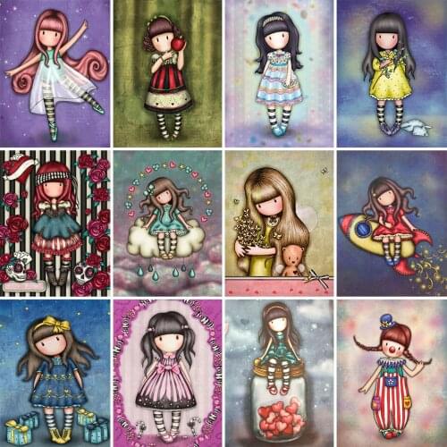 NicHome Diamond Painting Cartoon Dancing Girl Picture Full Dill Square Diamond Embroidery Cross Stitch Gift Kits Home Decor