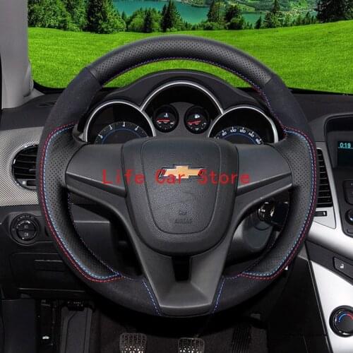 For Chevrolet Aveo Cruze Trax Captiva Equinox MALIBU XL DIY Hand Sewn Steering Wheel Cover Top Leather