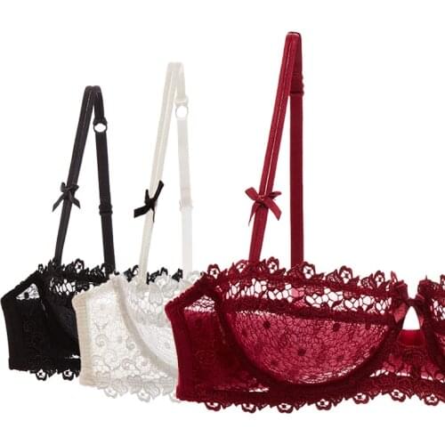 Half Cup Lace Bra Top Female Lingerie Unlined Transparent Bras For Women Sexy Push Up Plus Size Underwear Mesh Brassiere A B C D