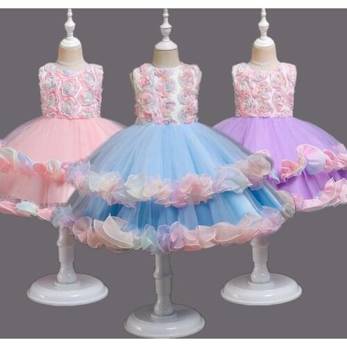 Summer Rainbow Unicorn Flower Girl Dress Birthday Wedding Elegant Princess Dress Baby Kids Party Gown Casual Children Frocks