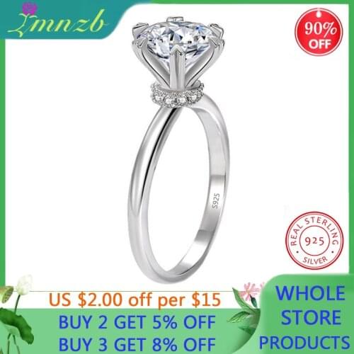 LMNZB Solitaire Ring 925 Sterling Silver Bijou 2CT 8mm Diamond Luxury Party Wedding Band Rings for Women Bridal Fine Jewelry