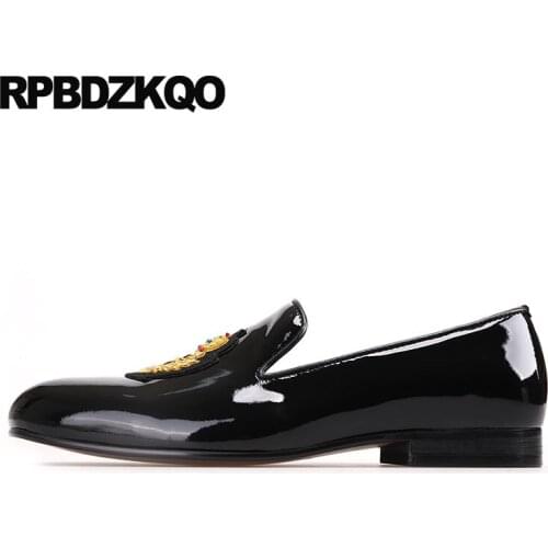 Fashion Men Black Patent Leather Dress Shoes Prom Runway Brand Embroidery Big Size Handmade Custom Loafers 47 Wedding Party 11