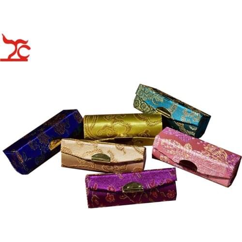 Fashion Woven Flower Brocade Lipstick Case Single Lipstick Box With Mirror Mini Ring Earring Jewelry Carring Travel Cosmetic Box