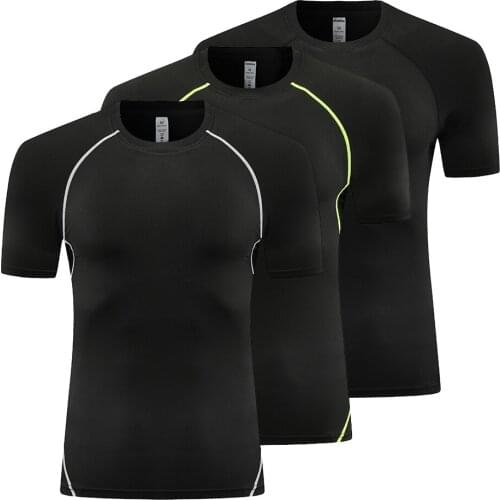 2021 Men Running Fitness T Shirt Quick Dry T Shirt Training Sports Jersey Solid Sports Muscle Shirts Gym Tops Elasticity Shirts
