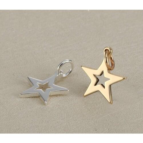 MYLONGINGCHARM 10pcs Stainless Steel Pendants Charms-Hollow star-Bracelets Necklace Charms-gold steel color-16x16mm G1482