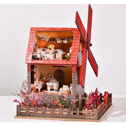 DIY Windmill Cottage Casa Wooden Dollhouse Kit Miniature With Furniture Light Dollhouse Roombox Mounted Toys For Adult Gifts