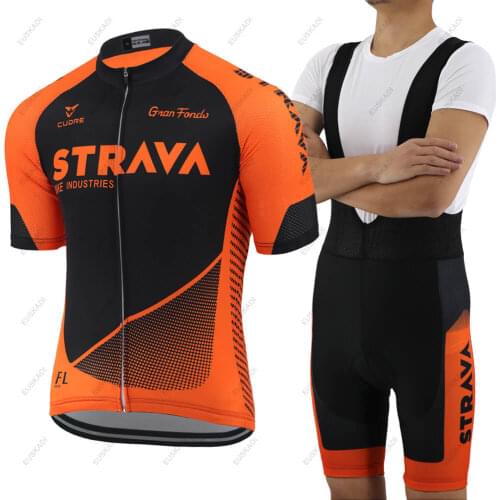 2021 NEW Mens Pro Team STRAVA Cycling Jersey Set Orange Bike Wear Clothing Road MTB Bicycle Clothes Maillot Ciclismo