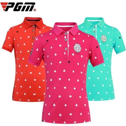 PGM Golf Girls Fashion Clothes T-Shirt XS-XL Child Short Sleeve Sportswear Summer Breath Comfort Fabrics Lass Short Love Shirts