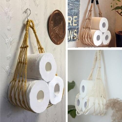Nordic Hanging Cotton Rope Toilet Paper Holder Mesh Storage Bag Wall Mounted Tissue Holder for Magazine Books Home Hotel Storage