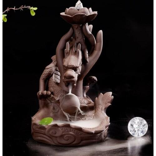Dragon Purple Clay Backflow Incense Burner Incense Holder 10 Cones For Fragran