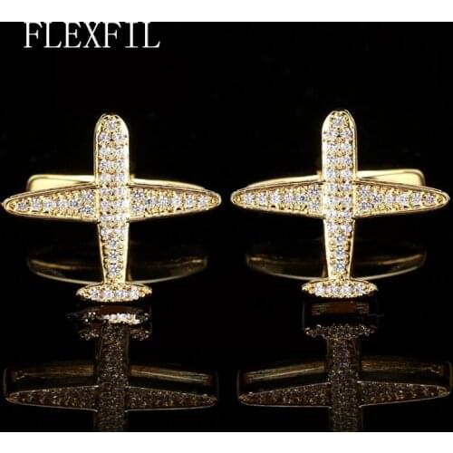 FLEXFIL Luxury shirt cufflinks for mens Brand cuff buttons cuff links gemelos aircraft crystal wedding abotoaduras Jewelry