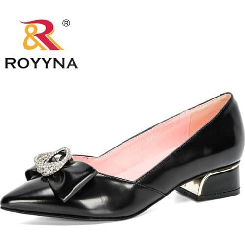 ROYYNA 2020 New Designers Metal Heels Work Shoes ladies Large Size Leather Korean Fashion Woman Pumps Dress Shoes Zapatos Mujer