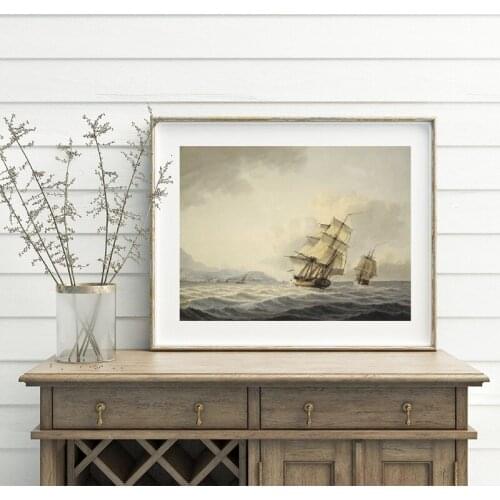 "The Tahitian Ships" Antique Watercolor Landscape Painting Prints Canvas Poster Vintage Photo Decorative Picture Home Wall Decor