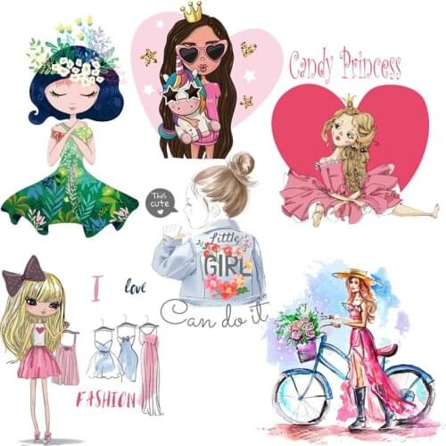Prajna Cartoon Girl Heat Transfer Fashion Girl Patch Iron-On Transfers for Clothing TShirt Thermo Stickers Clothing DIY Applique