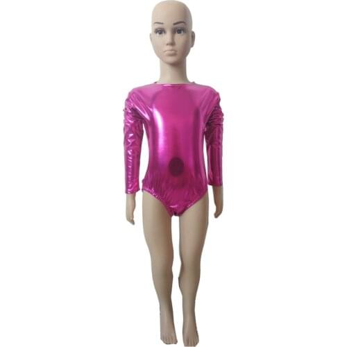Girls Long Sleeve Leotards Shiny Metallic Gymnastics Leotards One Piece Kids cutouts Ballet Dance Performance Costumes