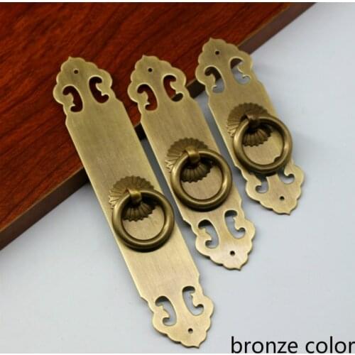 Retro Chinese Furniture Cabinet Door Handle Antique Copper Knobs and Handles For Bookcase Wardrebe Closet Straight Pulls Brass