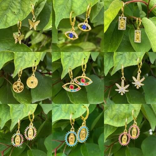 Lost Lady Vintage Eyes Cross Amulet Rhinestone Dangle Earrings Statement Golden Earrings for Women Party Jewelry Wholesale