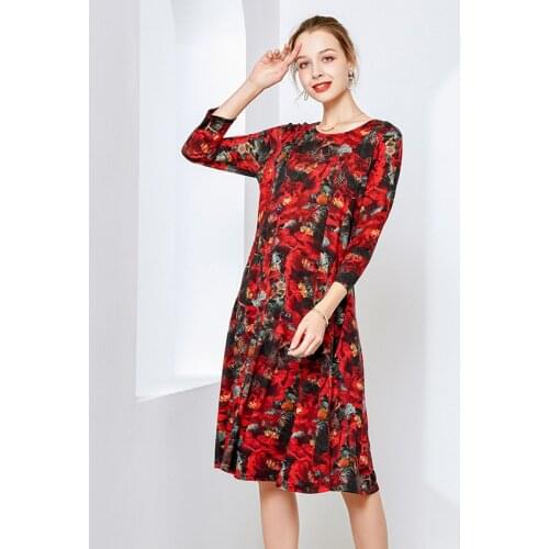 High Grade 100% Wool Dress Womens Autumn And Winter Round Neck High Waist Large Size Loose And Thin