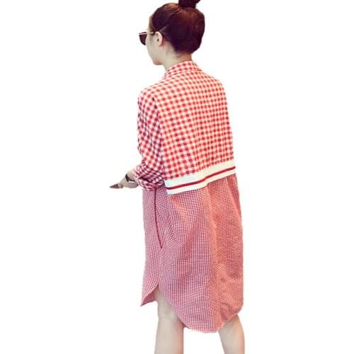 Casual Long Sleeve Mini Shirt Dress For Women Red Black 2021 Spring Plaid Woman Dresses Clothing Plus Size A31