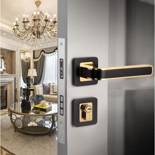 1PC Simple Door Lock Indoor Bedroom Quiet Magnetic Suction Door Lock Household Split Door Lock Gold Handle Modern
