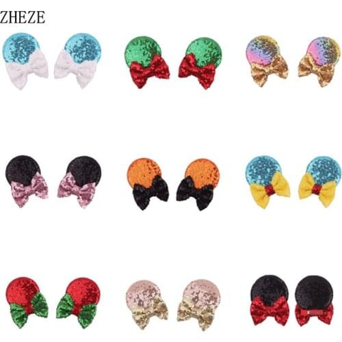 9Pair Cute Mouse Ears Glitter Hairpins Chic Bows Barrettes For Girls Festival Party Hairwear Hair Clips Accessorise Wholesale