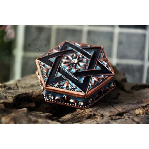 2pcs/ pair 6 Star metal classical European Gothic Princess Gina passphrase hexagram jewelry Motto keepsake box case 2117