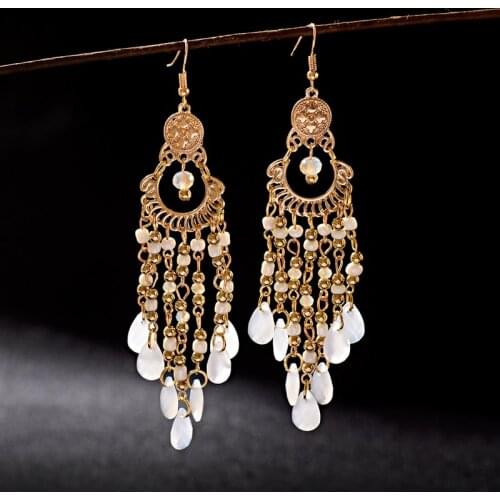 2019 Womens Trendy Classic White Beads Long Dangle Drop Earrings Bohemian Elegant Pendientes Fashion Wedding Jewelry