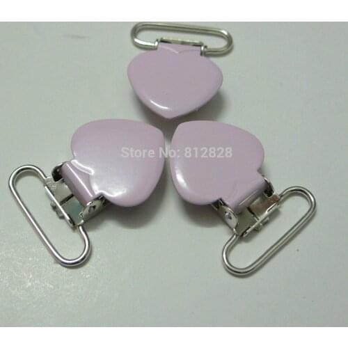 25pcs 1'' 25mm #MD23 Baby Pink Colored Enamel Heart Suspender Clips