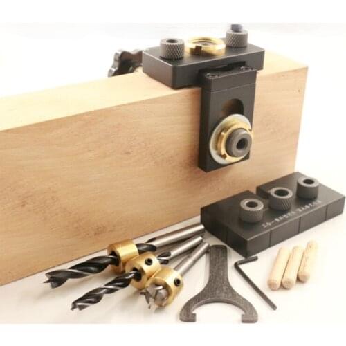 3 In 1 Adjustable Doweling Jig Woodworking Pocket Hole Jig with 8/15mm Drill Bit for Drilling Guide Locator Puncher Tools