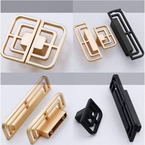 32 64 96mm new chinese style brushed brass Hollow out kitchen cabinet wine cabinet handle black drawer tv cabinet cupboard knob