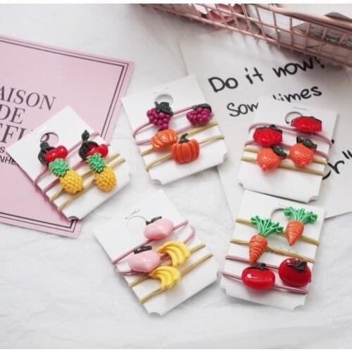 4PCS Cute Cartoon Vegetables Fruits Elastic Hair Bands Baby Headwear Girls Hair Accessories Tie Hair Ropes Children Headdress