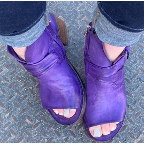 Women Ankle Boots Summer Fashion Retro Sandals Ladies Peep-Toe Slip-On Western Boots Female Casual Spring Autumn Short Boots New