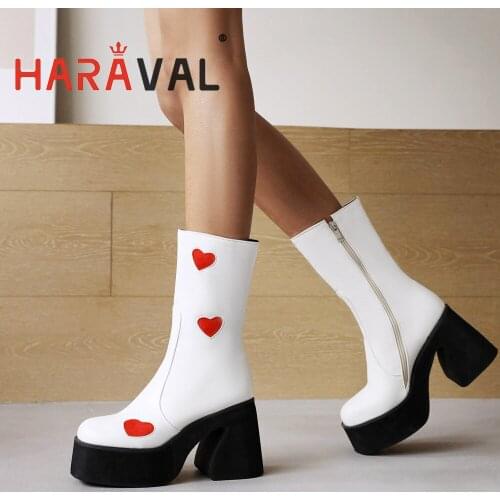 HARAVAL Ankle Chelsea Boots High Heels Shoes Concise Black Round Toe Elegant Fashion Shoes Footwear Solid Boots Platform E507L