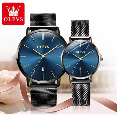 Fashion Couple Watch OLEVS Popular Casual Quartz Female Mens Hand Expression People Clock Ultra-thin Leather Waterproof Watch