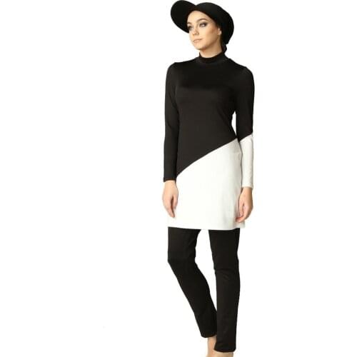 Black White Swimming Suit For Women Modest Muslim Fashion Swimwear Swimsuit Long Sleeve Arabic Turkey Islamic Swim Wear Clothes