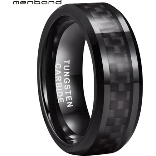 Black Tungsten Carbide Ring Men Women Wedding Band With Black Carbon Fiber Inlay 8MM Comfort Fit