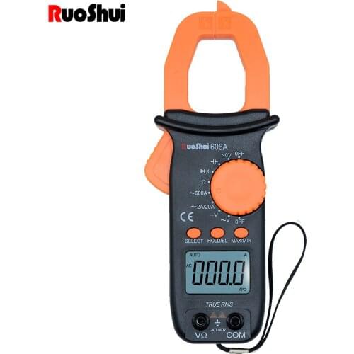 RuoShui 606A Digital Clamp Multimeter Pinza Amperimetrica AC/DC Auto-Range True RMS High Precision Capacitance NCV Ohm Hz Tester