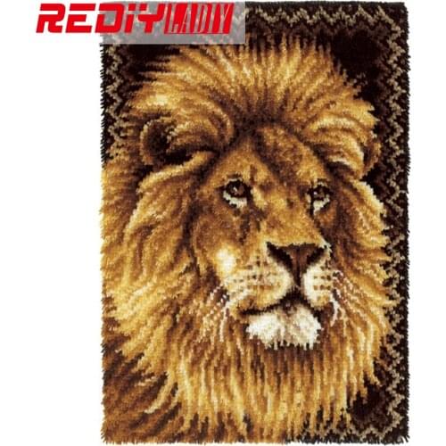 Hot Latch Hook Rug Kits DIY Needlework Unfinished Crocheting Rug Yarn Cushion Mat King of Lion Embroidery Carpet Free Shipping