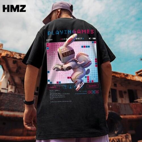 HMZ M-5XL Summer Plus Size T Shirt Rabbit Print T-Shirts 100%Cotton men Tshirts O Neck Short Sleeve Tees Oversized Black Top Man