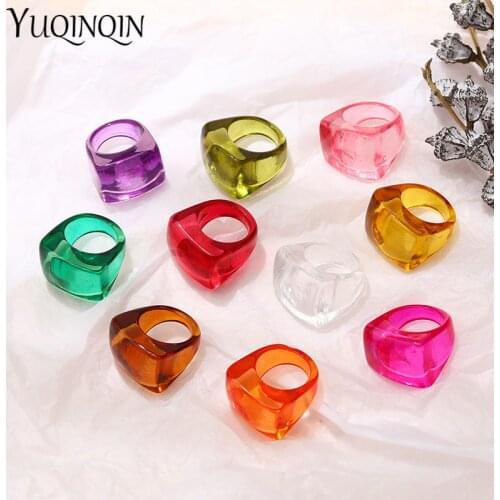 2021 New Chic Candy Colors Transparent Resin Acrylic Rings For Girls Geometric Irregular Womens rings Vintage Fashion Rings