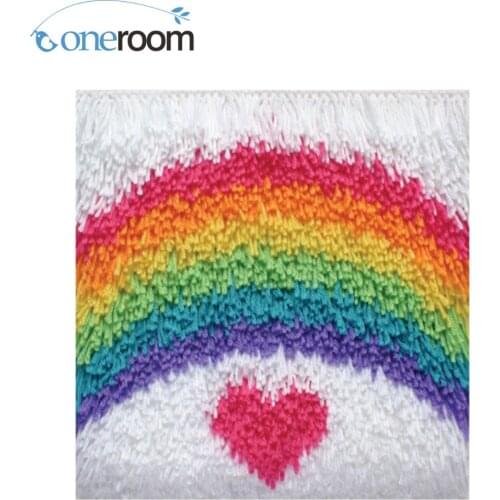 BZ1 Rainbow and Love Hook Rug Kit Pillow DIY Unfinished Crocheting Yarn Mat Latch Hook Rug Kit Floor
