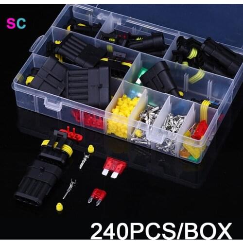 240pcs/Box HID Waterproof Connector Kit With Crimp Wire Seal Terminal and Car Fuse 1-6Pins 300V 12A Automatic Truck Plug Socket