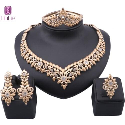 Dubai Gold Color Crystal Jewelry Set Brand Nigerian Wedding woman accessories African Beads Bridal Jewelry Set