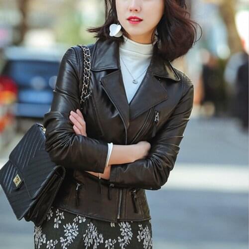 Leather Jacket Women 2020 Spring Autumn Short Slim Motrocycle Jacket Sheepskin Genuine Leather Jacket Veste Femme QBL-04 YY636