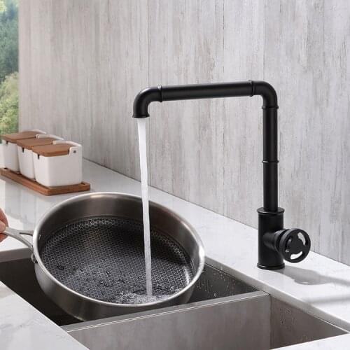 Industrial style Art design Brass kitchen sink faucet Top Quality Single hole Single handle Kitchen mixer Tap,Black/Gold